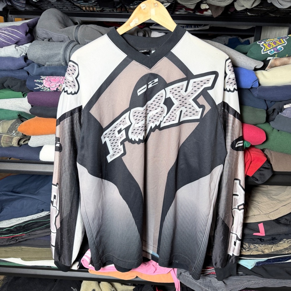 Y2K FOX Racing Long Sleeve Motocross Jersey‎ Men's Large Black Brown White